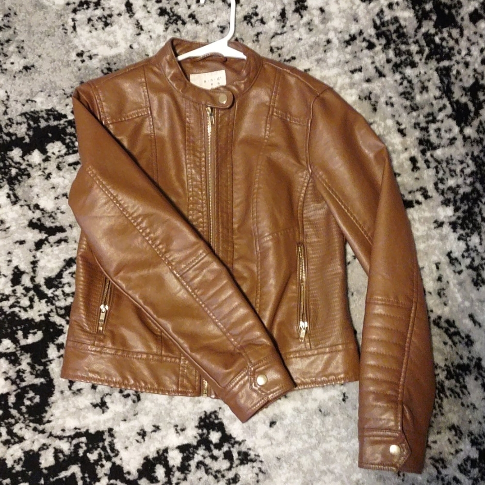 Faux brown leather jacket
